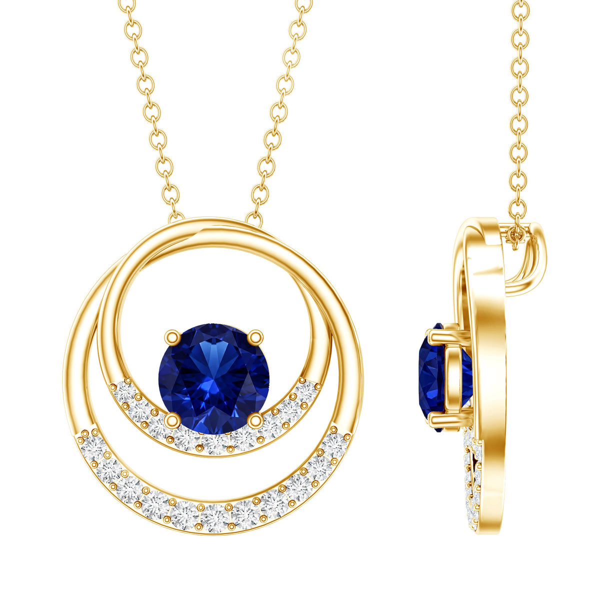 Lab Grown Blue Sapphire and Moissanite Promise Necklace AAAA - Rosec Jewels