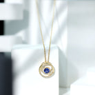 Lab Grown Blue Sapphire and Moissanite Promise Necklace AAAA - Rosec Jewels