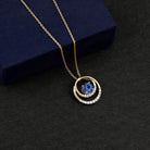 Lab Grown Blue Sapphire and Moissanite Promise Necklace AAAA - Rosec Jewels