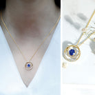 Lab Grown Blue Sapphire and Moissanite Promise Necklace AAAA - Rosec Jewels