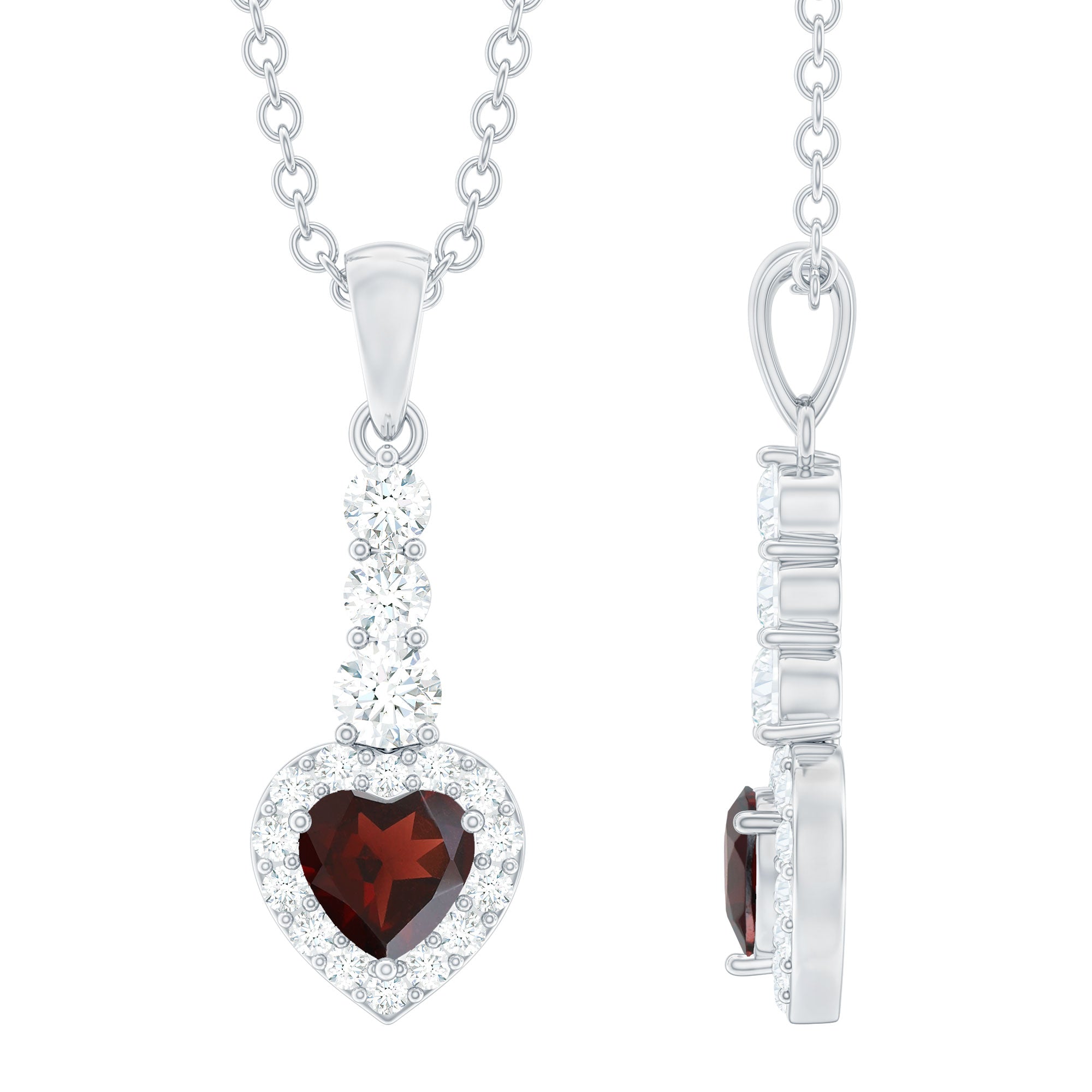 Heart Shape Garnet Drop Pendant with Diamond