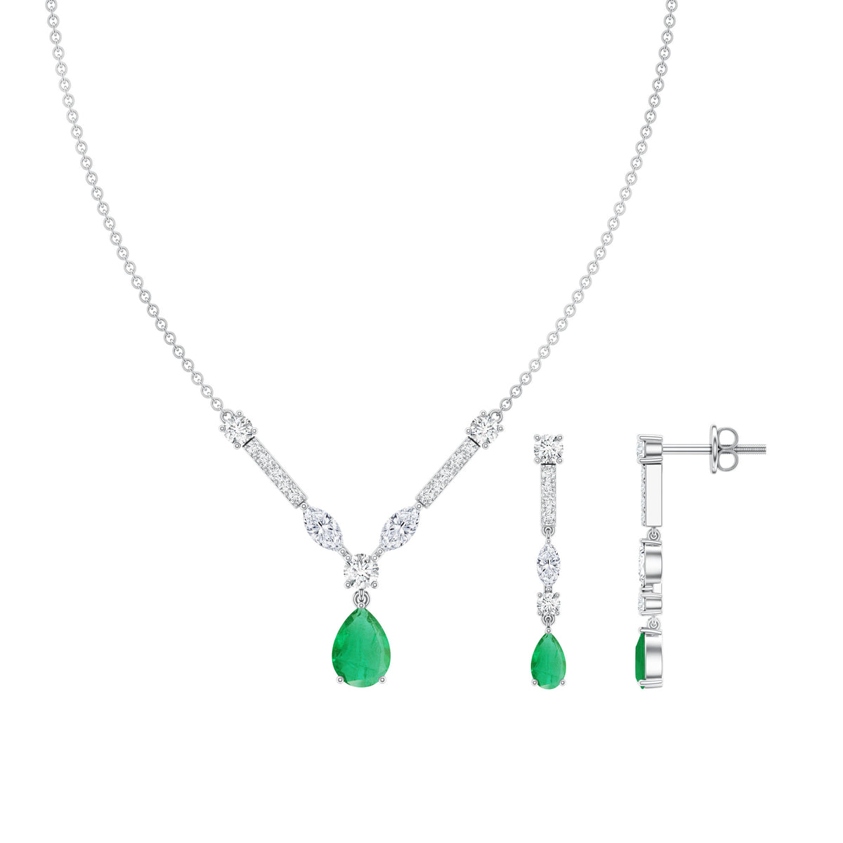 Certified Real Emerald Bridal Necklace and Earrings Set AAA - Rosec Jewels