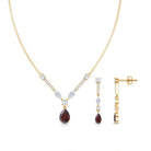 Garnet Drop & Dangle Necklace and Earrings Set with Moissanite AAA - Rosec Jewels