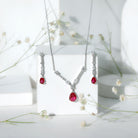 Lab Created Ruby and Moissanite Teardrop Necklace Earrings Set AAAA - Rosec Jewels
