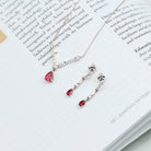 Lab Created Ruby and Moissanite Teardrop Necklace Earrings Set AAAA - Rosec Jewels