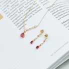Lab Created Ruby and Moissanite Teardrop Necklace Earrings Set AAAA - Rosec Jewels