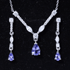 Tanzanite and Moissanite Drop Necklace Earrings Set AAA - Rosec Jewels