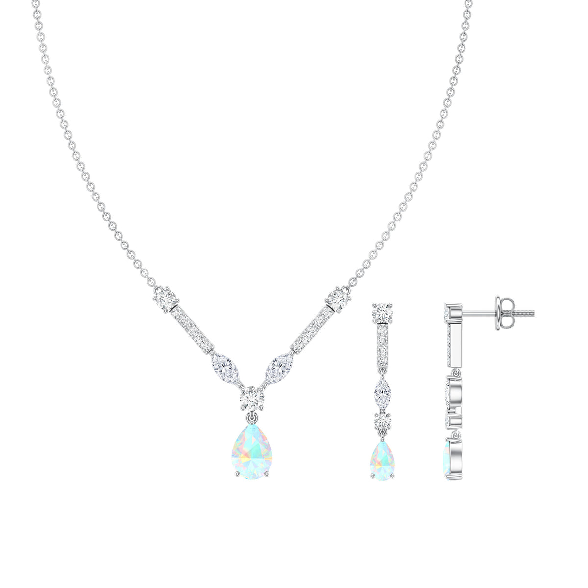 Natural Ethiopian Opal and Moissanite Teardrop Jewelry Set
