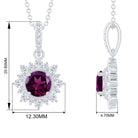 Round Pink Tourmaline Halo Beaded Pendant with Diamond Pink Tourmaline - ( AAA ) - Quality - Rosec Jewels