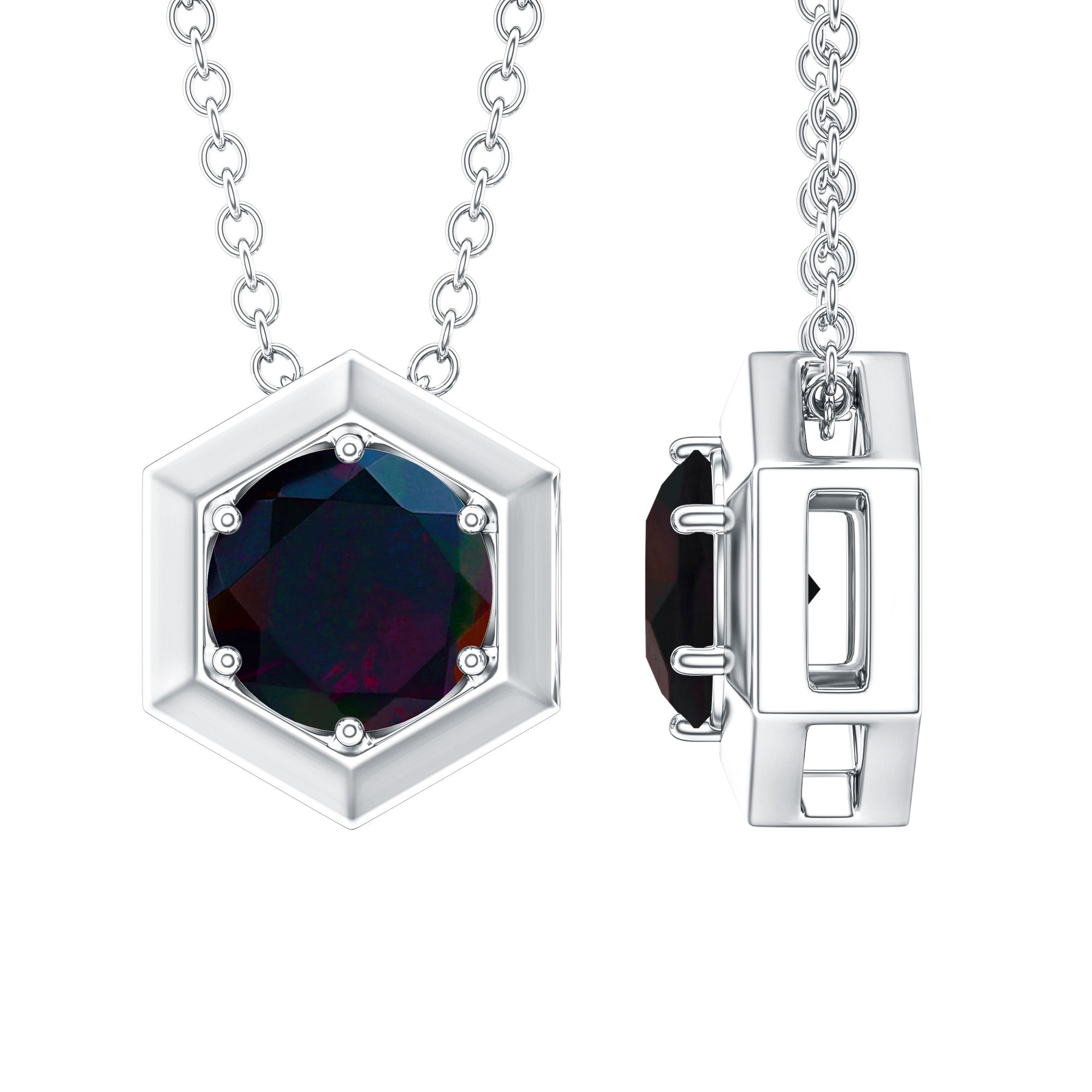 Natural Black Opal Hexagon Pendant Necklace With Chain
