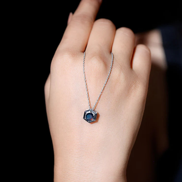 Natural Black Opal Hexagon Pendant Necklace With Chain AAA - Rosec Jewels