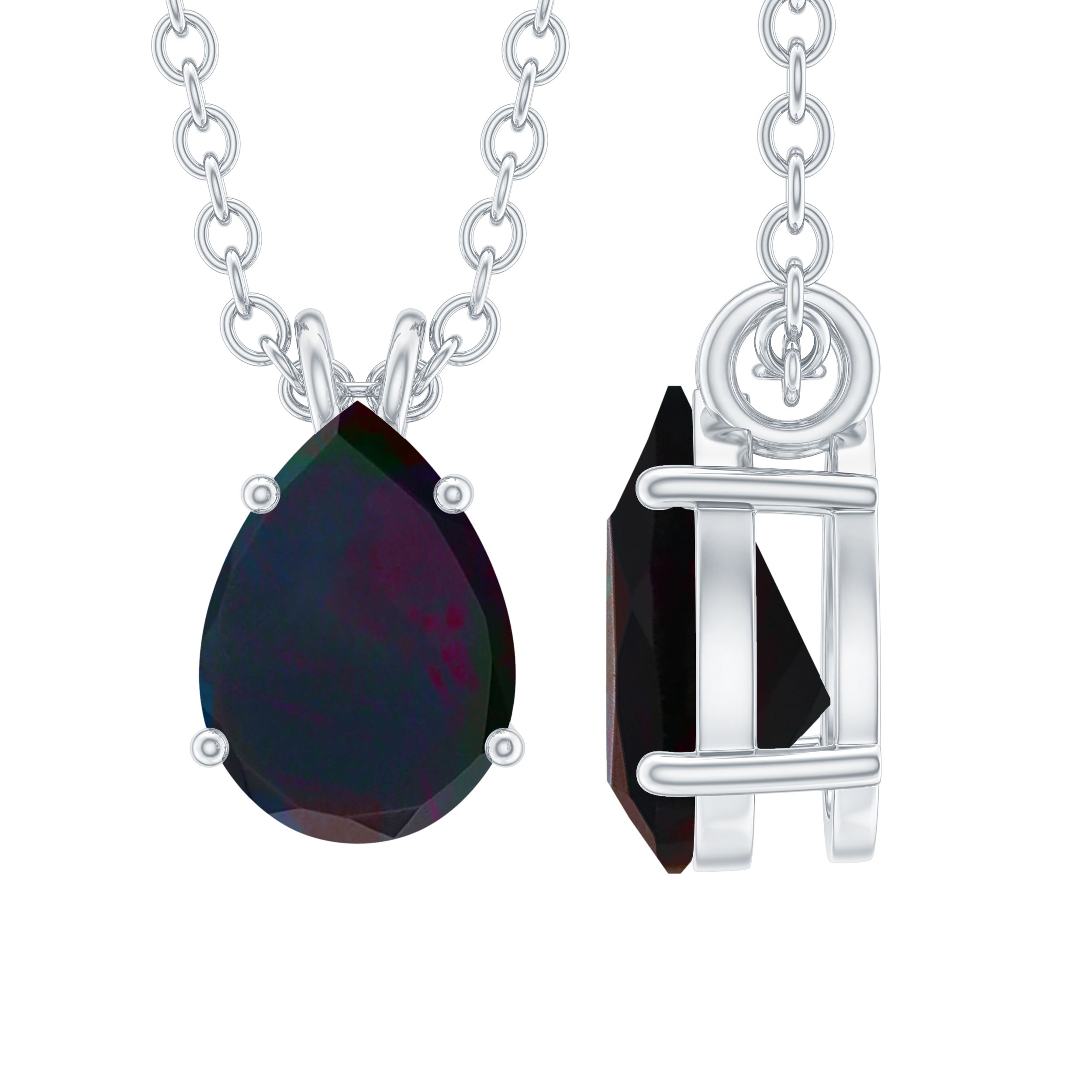 Natural Solitaire Black Opal Teardrop Necklace With Chain AAA - Rosec Jewels