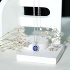 Oval Cut Created Blue Sapphire Statement Necklace With Chain AAAA - Rosec Jewels