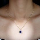 Oval Cut Created Blue Sapphire Halo Pendant with Moissanite Lab Created Blue Sapphire - ( AAAA ) - Quality - Rosec Jewels