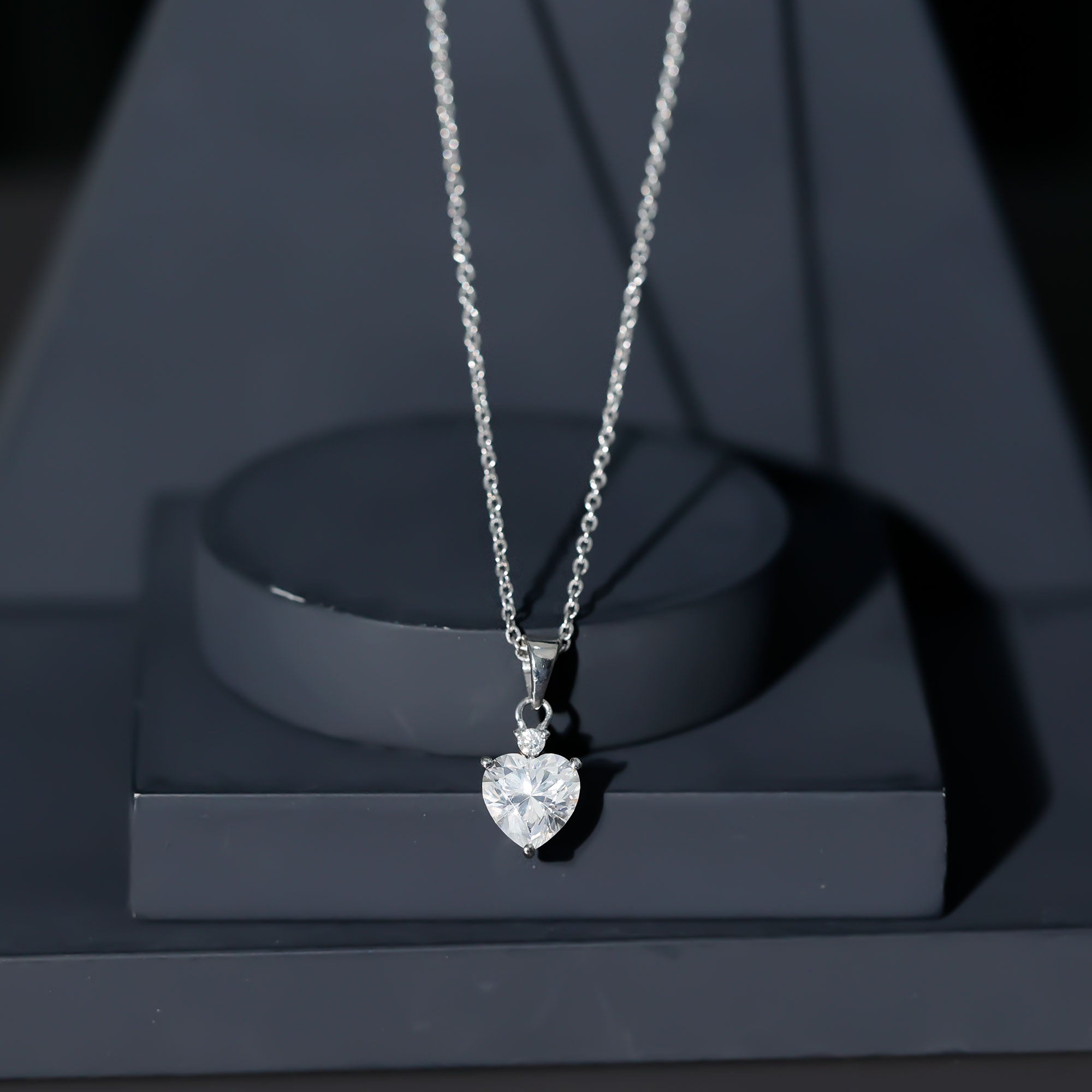 Certified 2 Carat Moissanite Solitaire Heart Necklace D-VS1 - Rosec Jewels