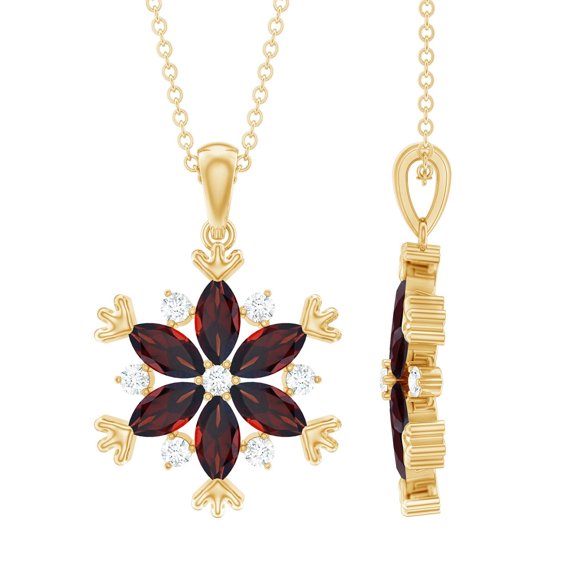 Real Garnet Flower Necklace Yellow Gold Plated Silver Pendant for Women
