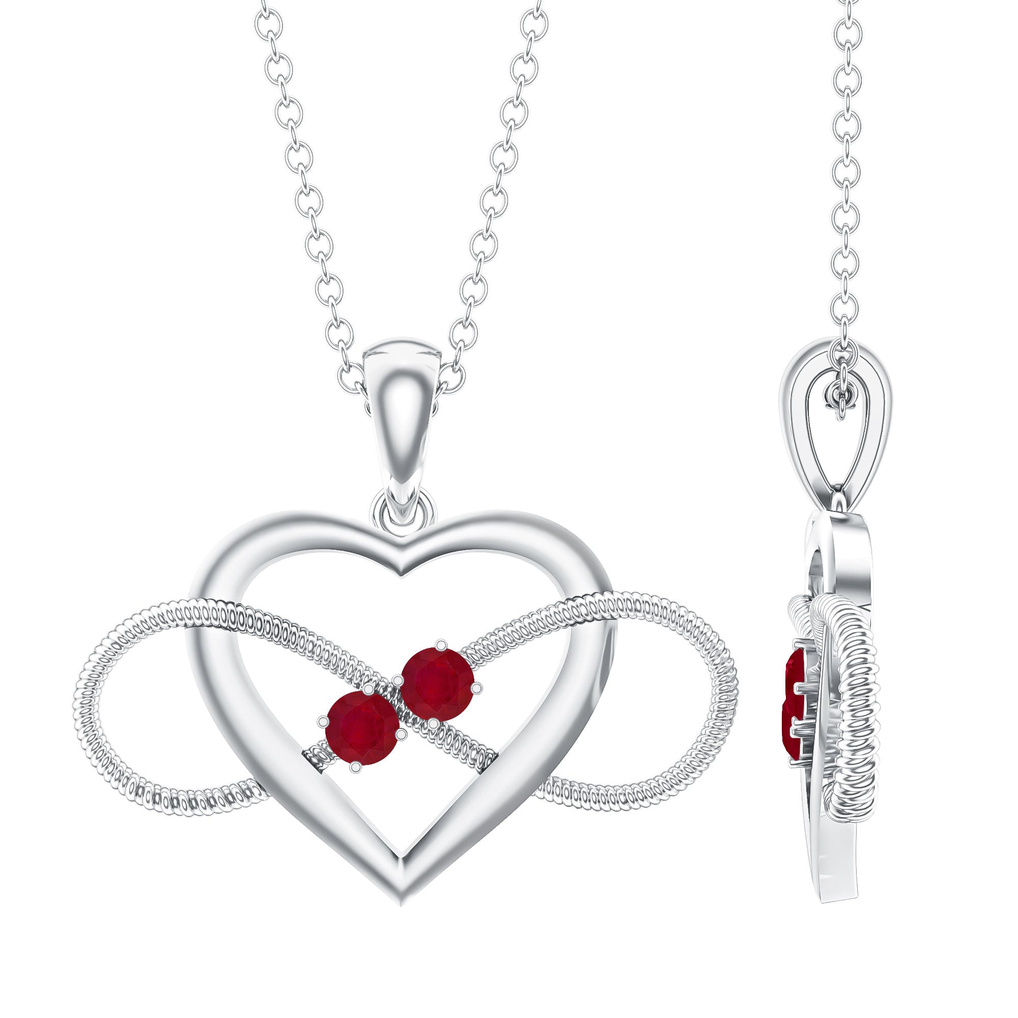 Unique Heart Infinity Pendant Necklace with Ruby AAA - Rosec Jewels