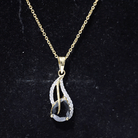 Pear Shaped Black Onyx and Diamond Leaf Pendant Necklace AAA - Rosec Jewels