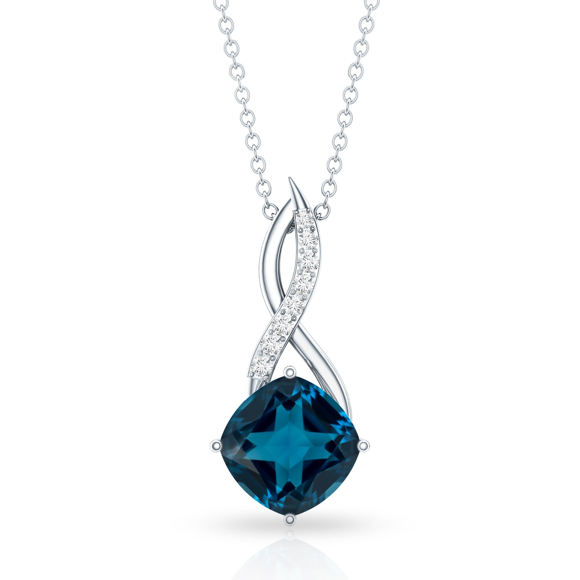 2.8 Carat Cushion Cut London Blue Topaz Infinity Pendant with Diamond AAA - Rosec Jewels
