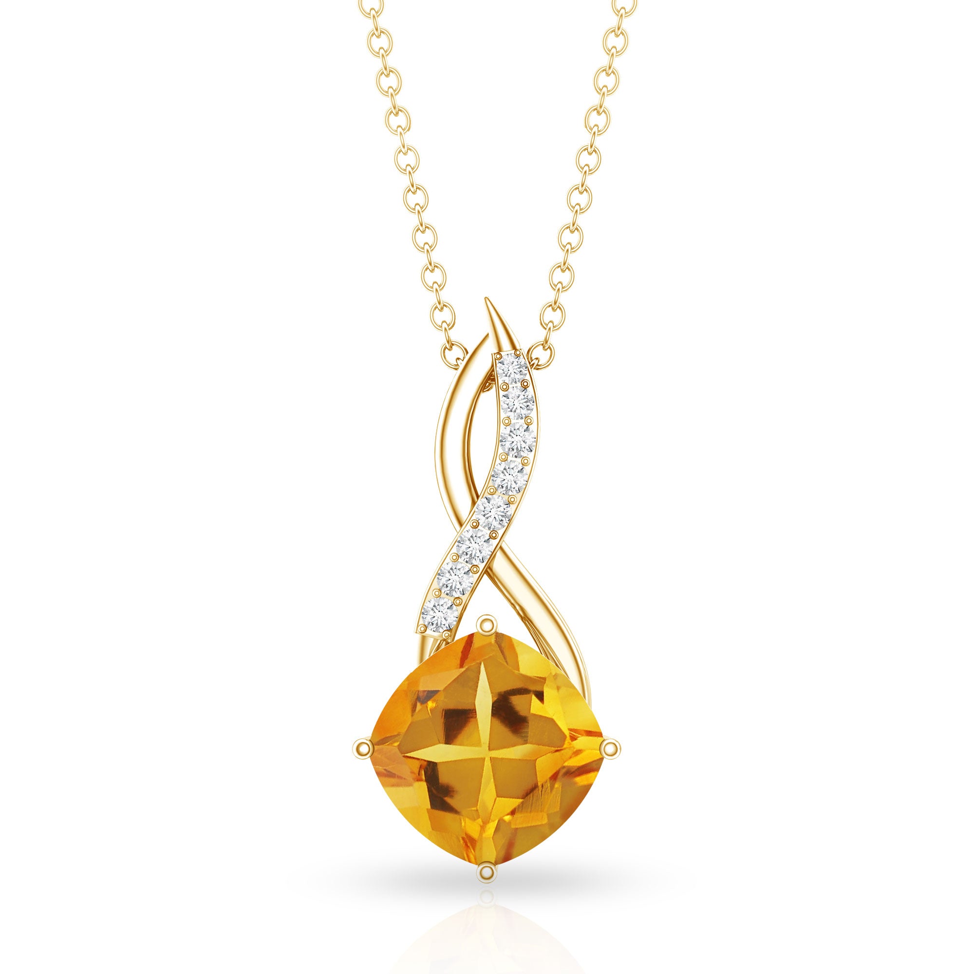 Natural 2.23 Carat Cushion Cut Citrine Infinity Pendant Necklace with Diamond AAA - Rosec Jewels