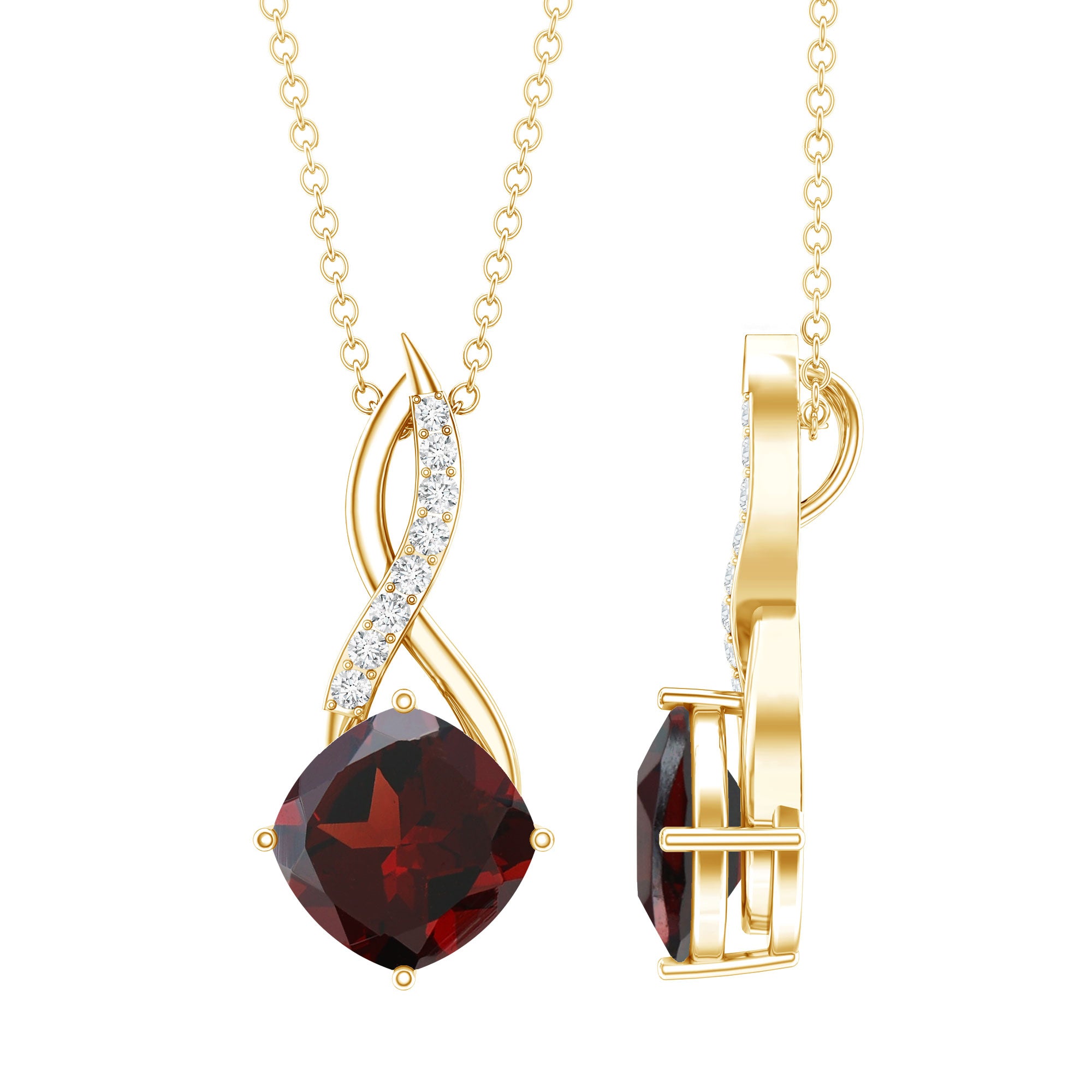 3.2 Carat Cushion Garnet Drop Infinity Necklace with Diamond AAA - Rosec Jewels