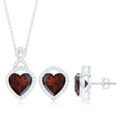 Real Garnet and Diamond Infinity Heart Jewelry Set AAA - Rosec Jewels