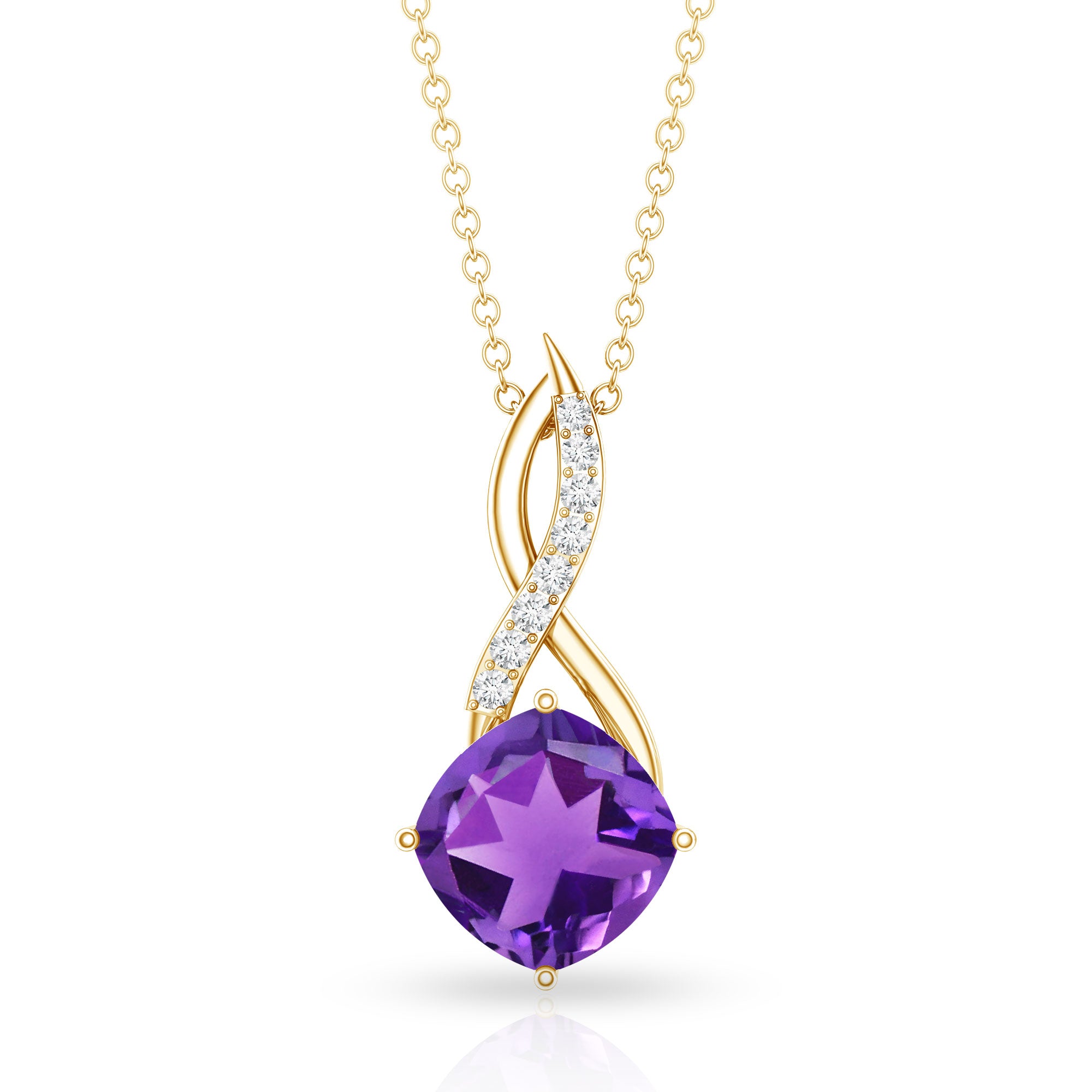 Natural 2 Carat Cushion Cut Amethyst Infinity Necklace with Diamond AAA - Rosec Jewels