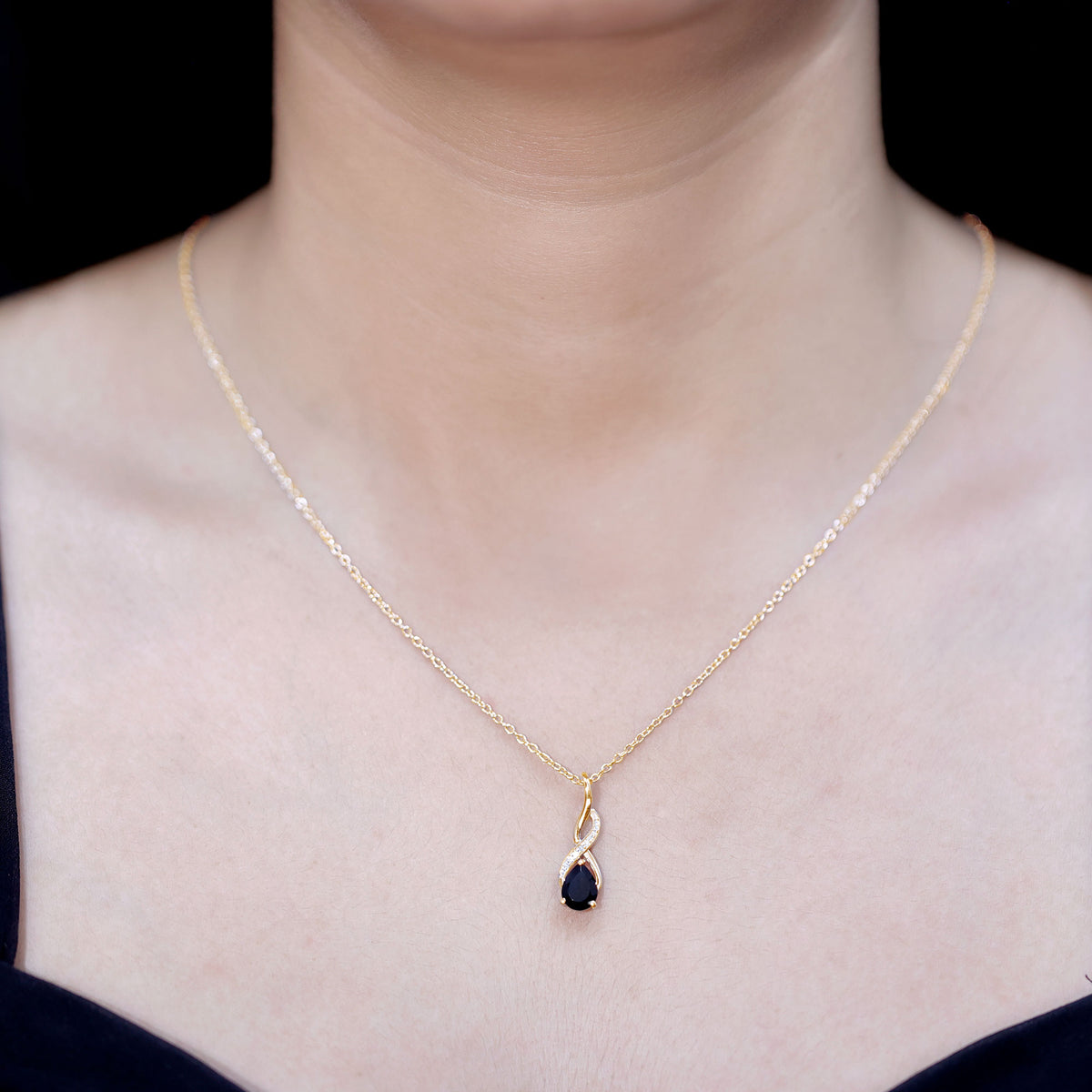 1 Carat Pear Shape Black Onyx Infinity Necklace with Diamonds AAA - Rosec Jewels