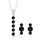 Lab Grown Black Diamond Bar Necklace and Earrings Set AAAA ( Synthetic ) - Rosec Jewels