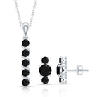Lab Grown Black Diamond Bar Necklace and Earrings Set AAAA ( Synthetic ) - Rosec Jewels