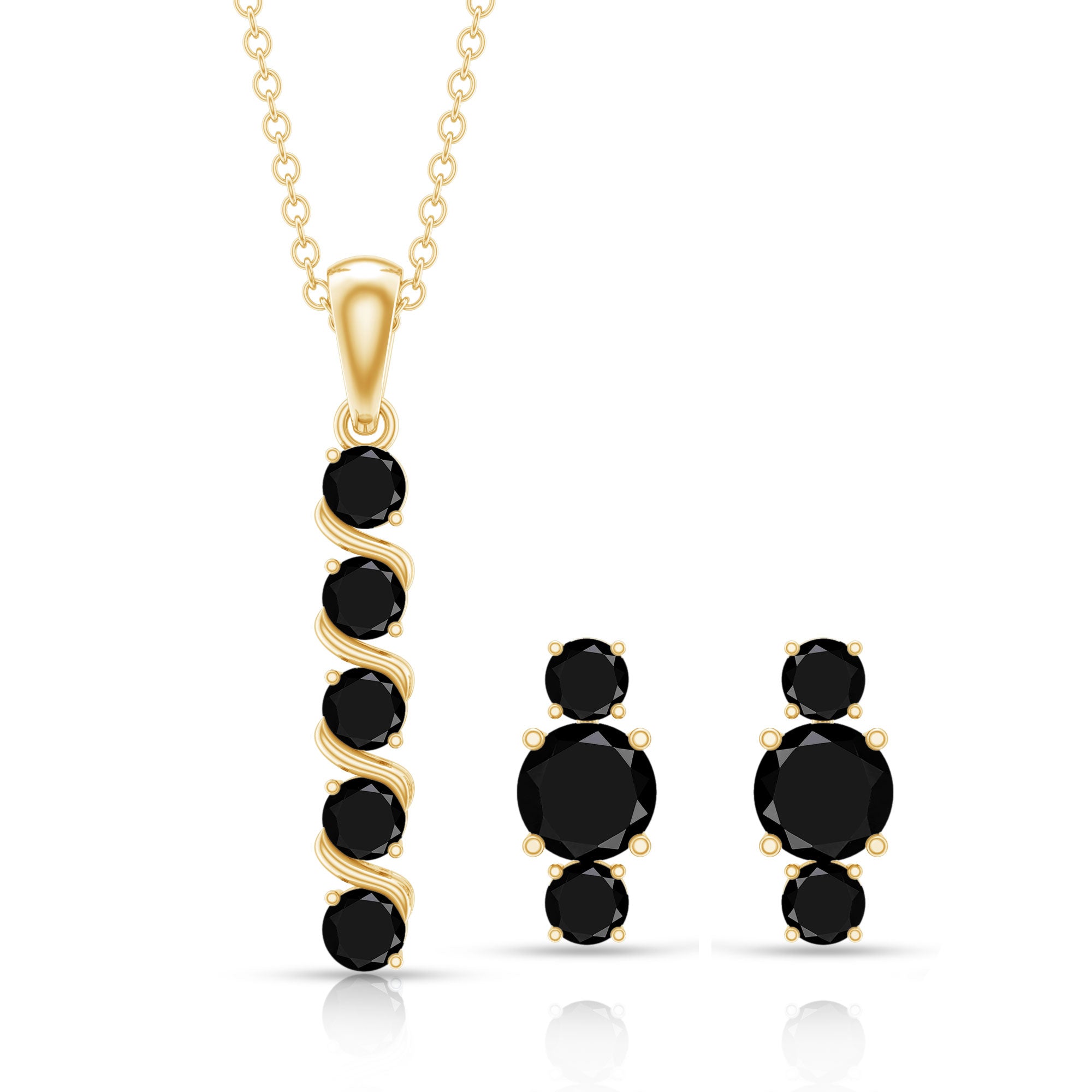 Lab Grown Black Diamond Bar Necklace and Earrings Set AAAA ( Synthetic ) - Rosec Jewels