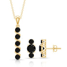 Lab Grown Black Diamond Bar Necklace and Earrings Set AAAA ( Synthetic ) - Rosec Jewels