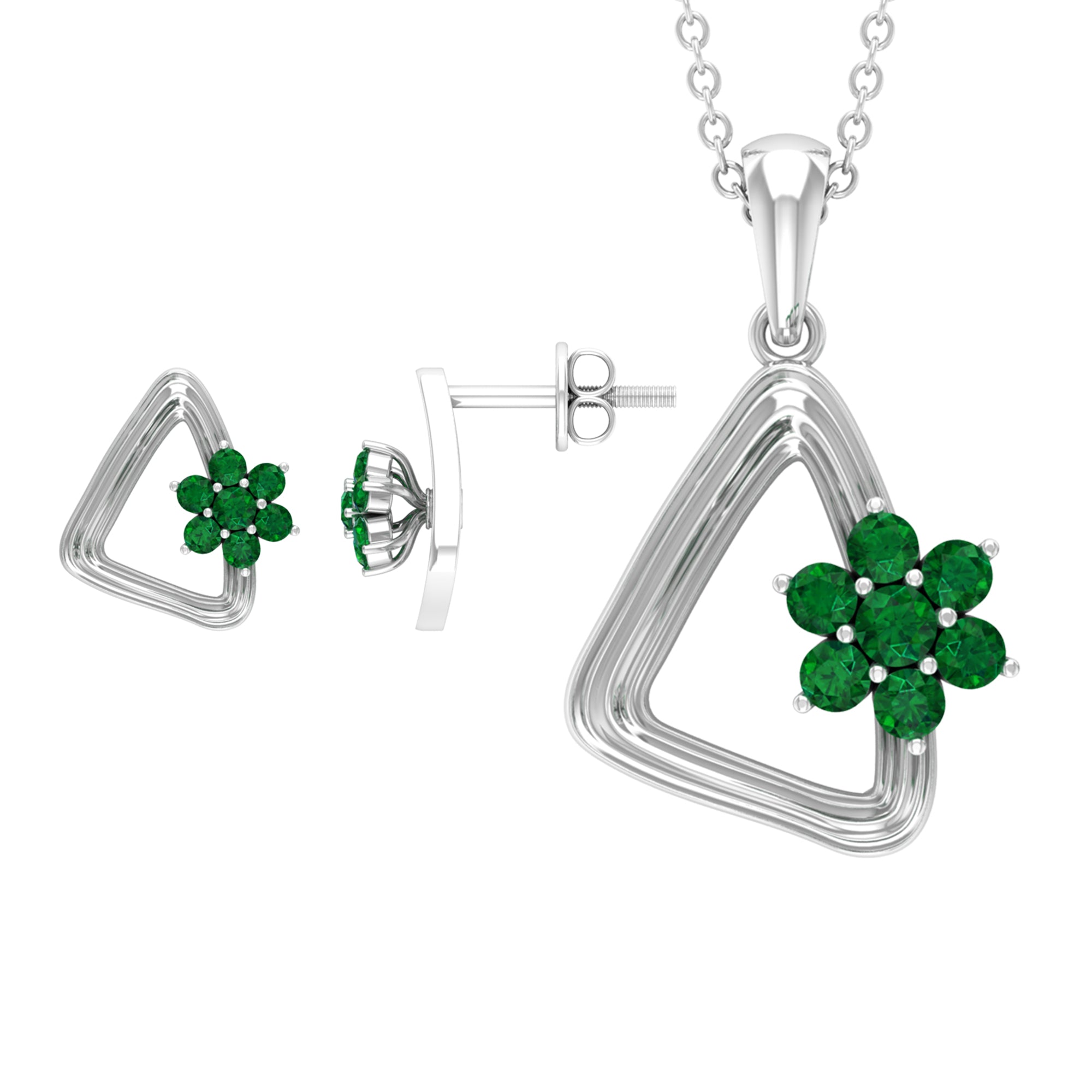 Emerald Floral Gold Triangle Jewelry Set