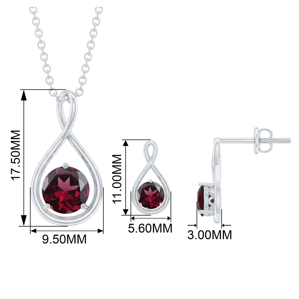 Rhodolite Solitaire and Gold Infinity Earrings and Pendant Set Rhodolite - ( AAA ) - Quality - Rosec Jewels