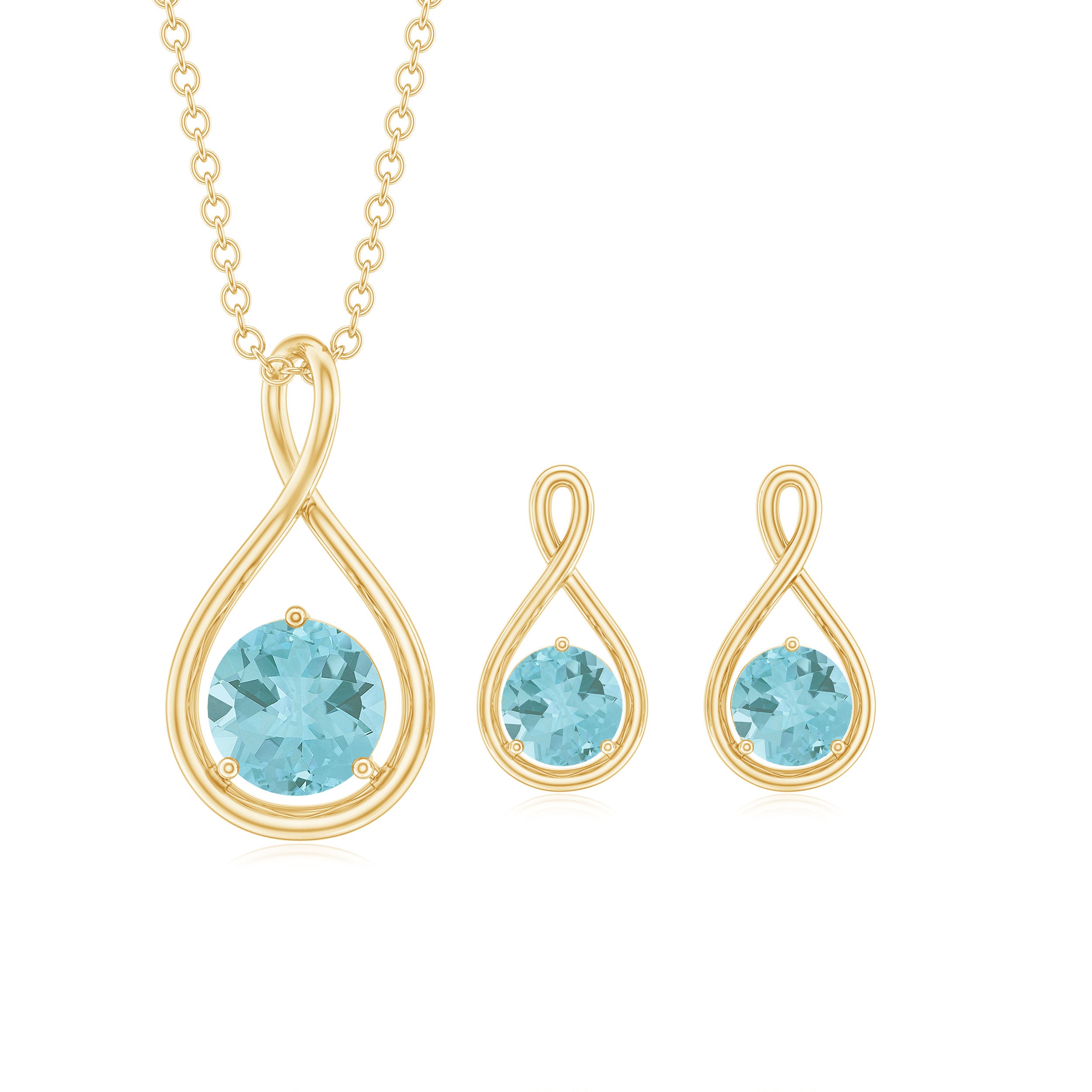 Sky Blue Topaz Solitaire and Gold Infinity Earrings and Necklace Set Sky Blue Topaz - ( AAA ) - Quality - Rosec Jewels
