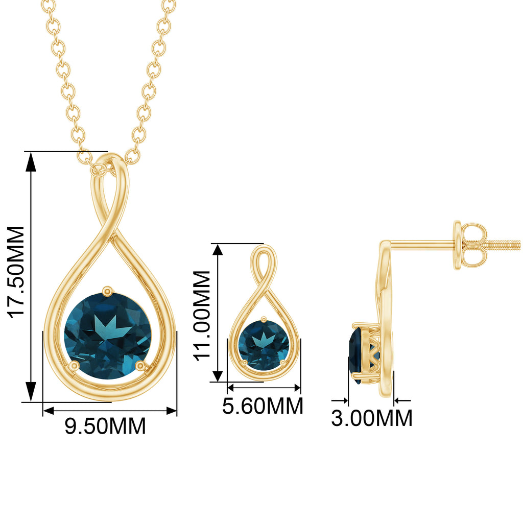 London Blue Topaz Solitaire Pendant and Earring Set with Infinity Design London Blue Topaz - ( AAA ) - Quality - Rosec Jewels UK