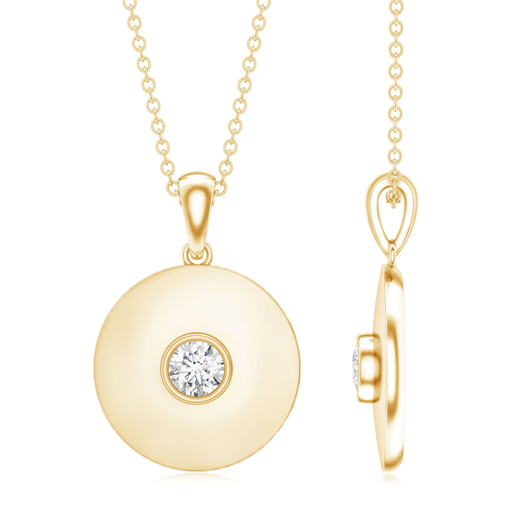 Certified Round Moissanite Disc Necklace in Bezel Setting D-VS1 - Rosec Jewels