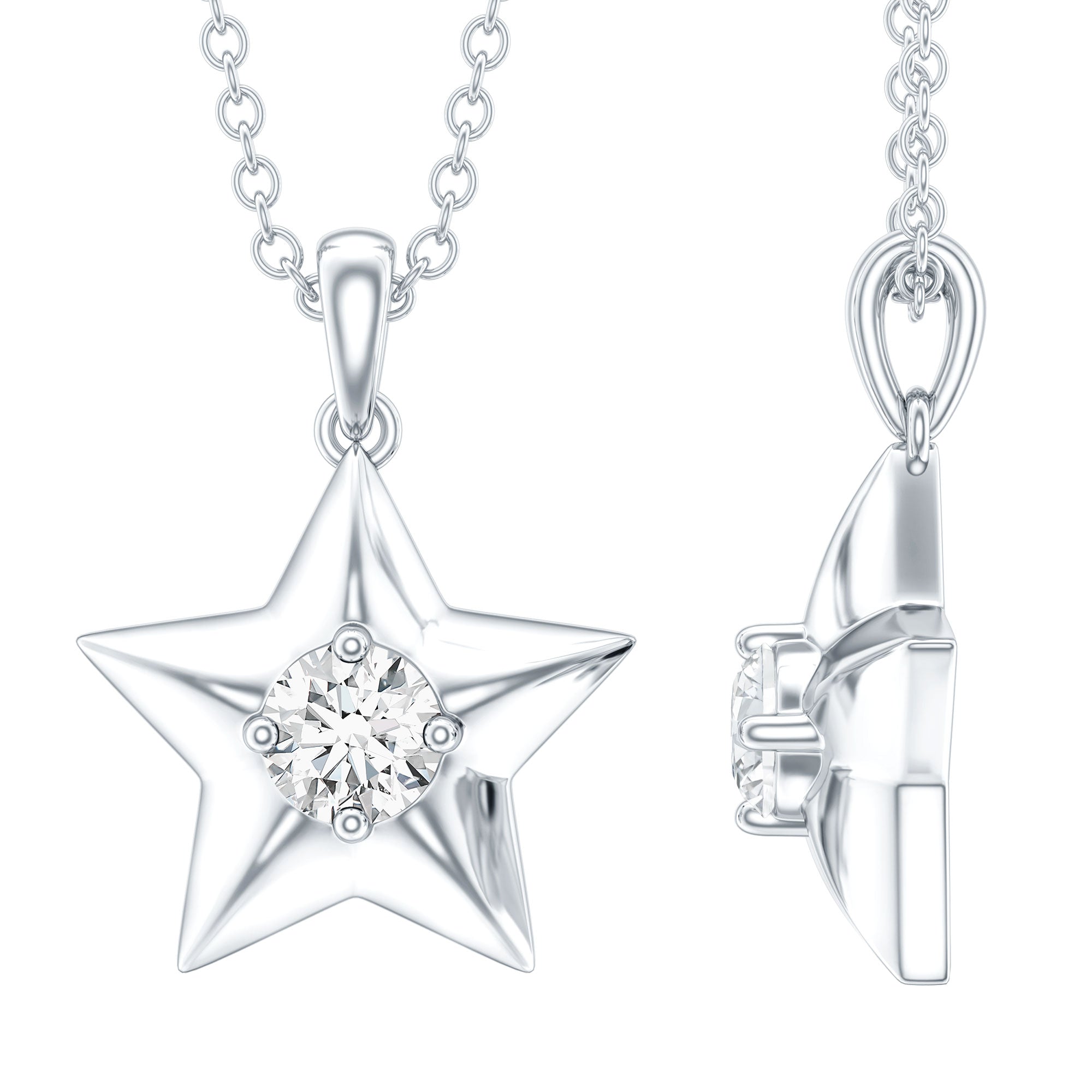Certified Moissanite Star Pendant Necklace with Chain D-VS1 - Rosec Jewels