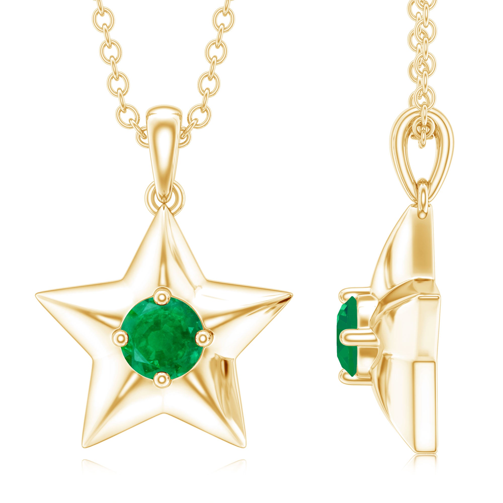 Natural Half Carat Emerald Star Pendant Necklace for Women AAA - Rosec Jewels