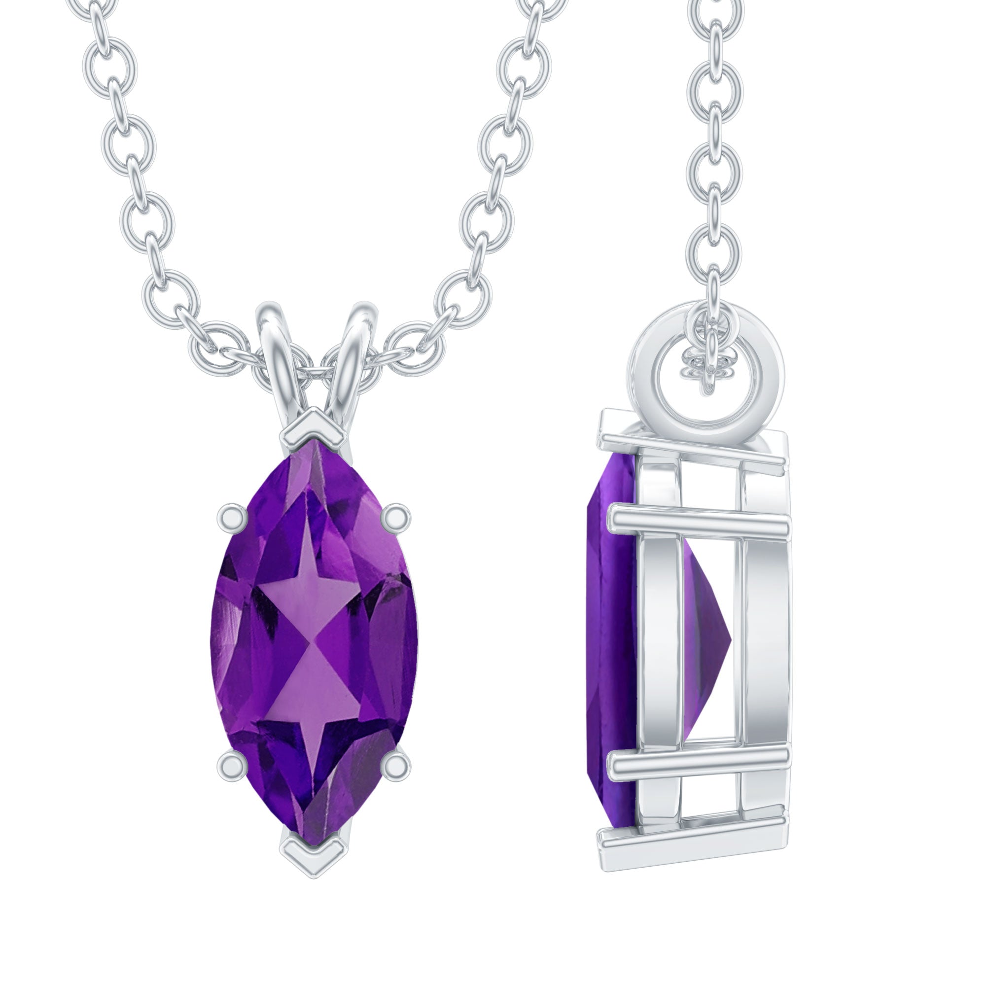 Marquise Cut Amethyst Solitaire Pendant Necklace with Silver Chain