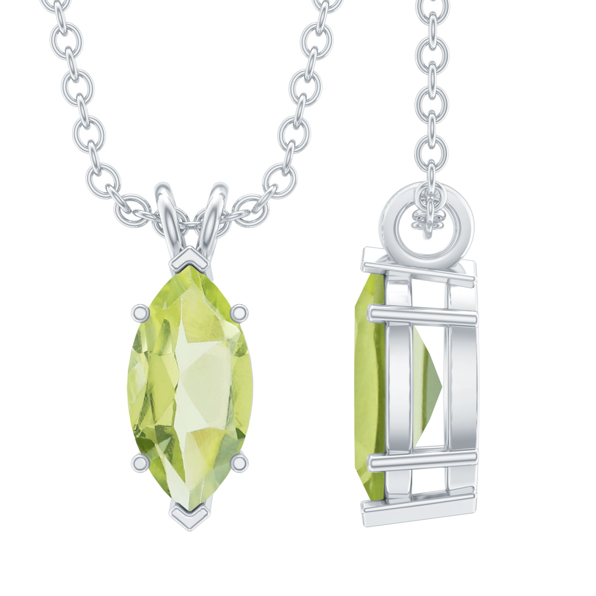 Marquise Cut Peridot Birthstone Necklace with Silver Chain