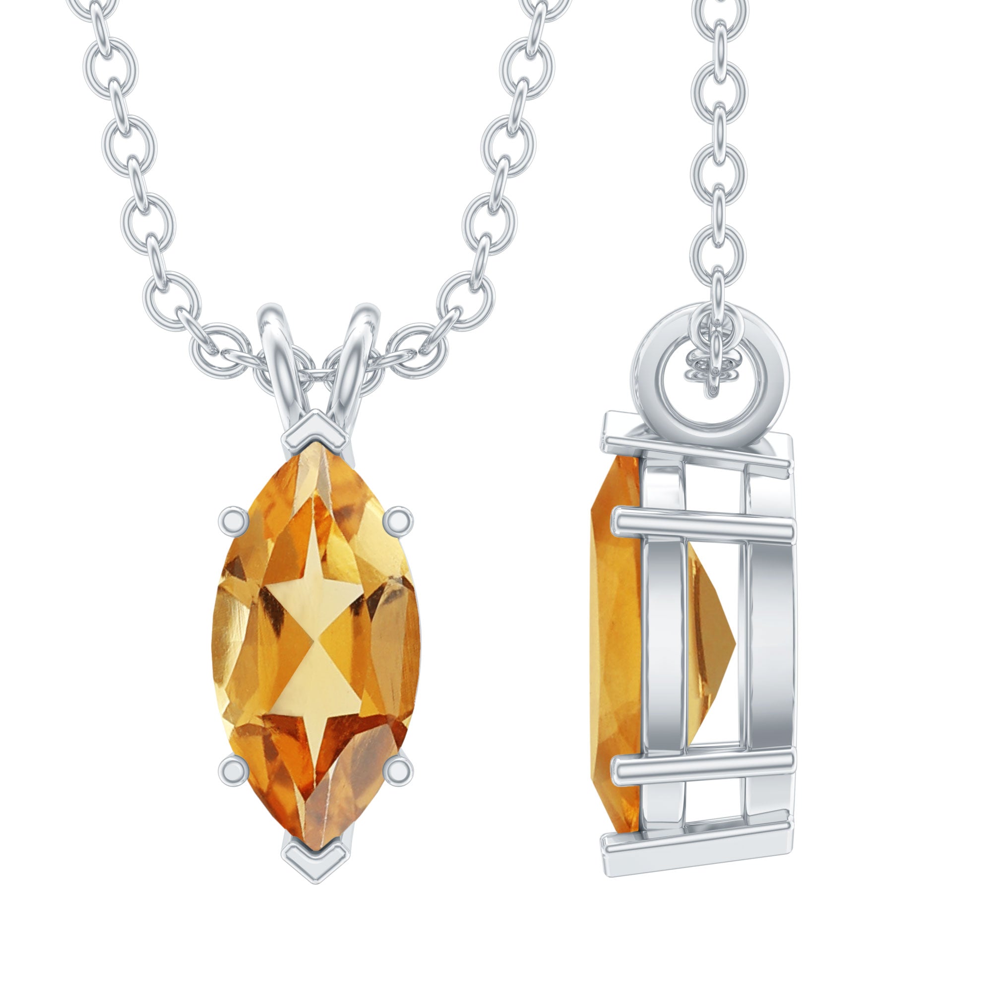 Marquise Cut 4X8 MM Citrine Solitaire Necklace with Silver Chain
