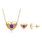 Real Amethyst Heart Necklace and Earrings Set AAA - Rosec Jewels