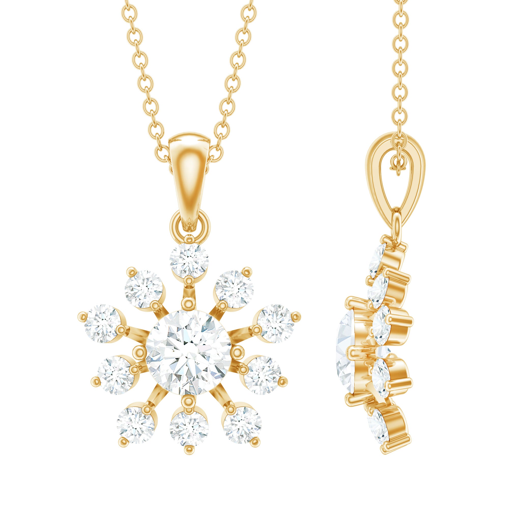 Rosec Jewels-Certified Moissanite Snowflake Pendant Necklace with Silver Chain