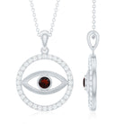 Real Garnet and Diamond Evil Eye Necklace AAA - Rosec Jewels