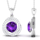 Natural Amethyst and Diamond Swirl Pendant Necklace AAA - Rosec Jewels