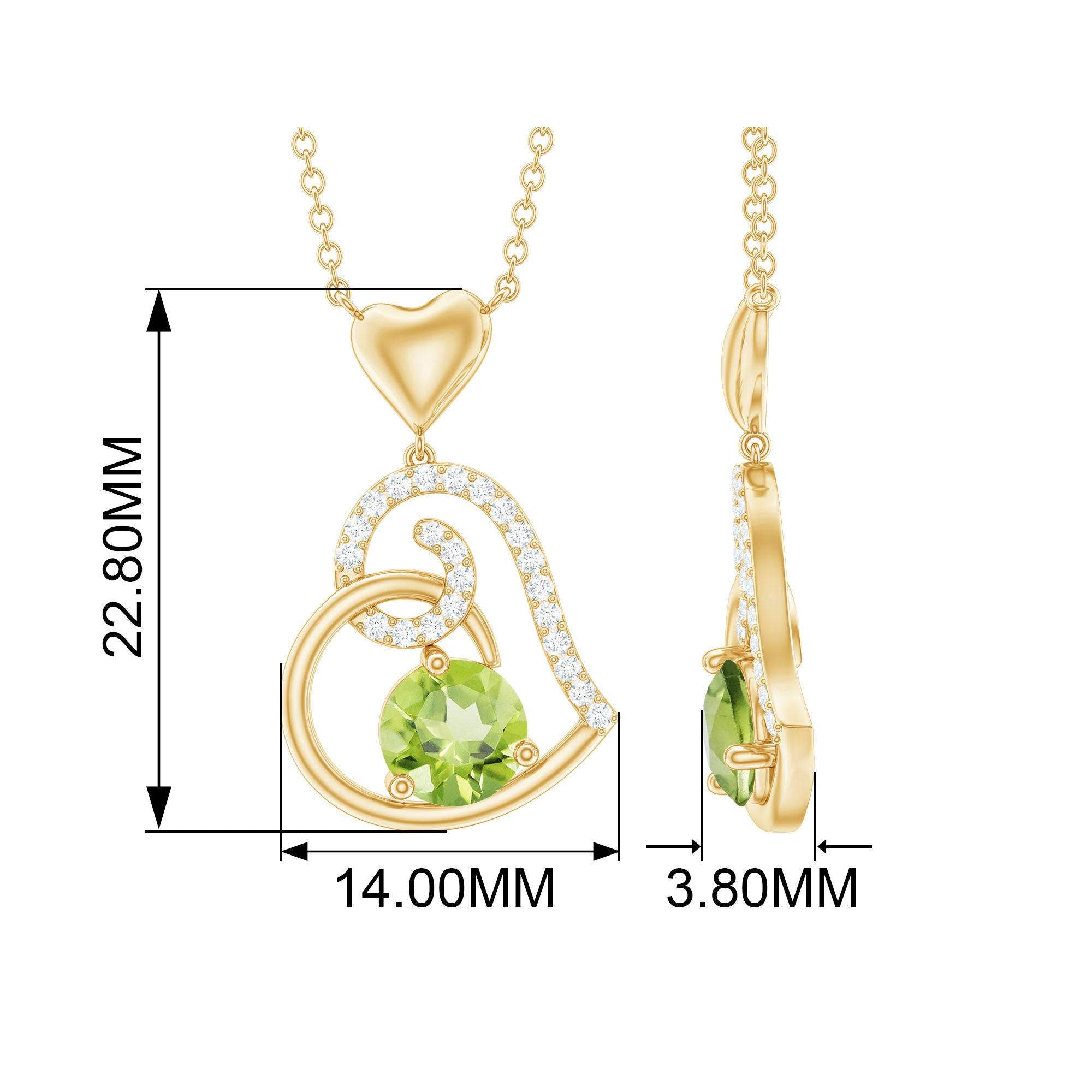 1 CT Peridot and Diamond Heart Drop Pendant Peridot - ( AAA ) - Quality - Rosec Jewels