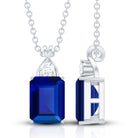 Certified Lab Created Blue Sapphire Emerald Cut Necklace with Chain AAAA - Rosec Jewels