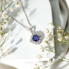 Vintage Inspired Lab Grown Blue Sapphire and Diamond Necklace AAAA - Rosec Jewels