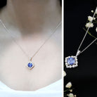 Vintage Inspired Lab Grown Blue Sapphire and Diamond Necklace AAAA - Rosec Jewels